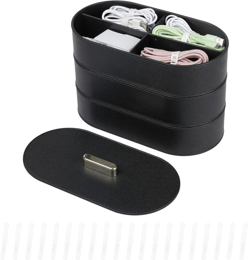 Yesesion Large Cord Organizer with Lid, Plastic Cable Management Box with 20pcs Wire Ties for Desk Drawer, Home Office Supplies, Electronics, Clip...