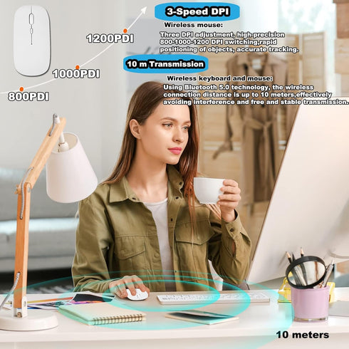 Bluetooth Keyboard and Mouse Combo,Ultra Slim Rechargeable Portable Wireless Keyboard Mouse Set Compact for Android Windows Tablet Cell Phone iPho...