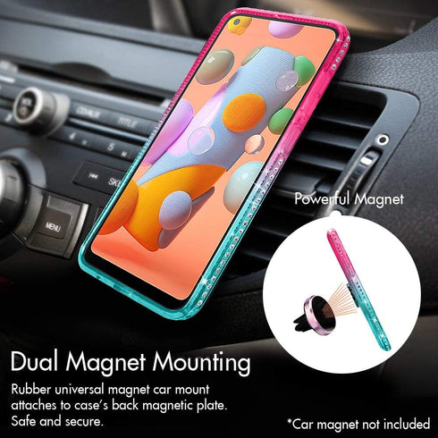 Silverback for Galaxy A11 Case, Moving Liquid Holographic Sparkle Glitter Case with Stand, Bling Diamond Rhinestone Ring Protective Girls Women Ca...