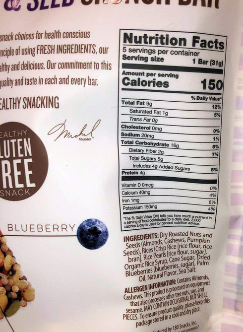 180 Snacks Fruit Nut & Seed Crunch Bar 1 Pack, 5 Snack Bars (Blueberry)...