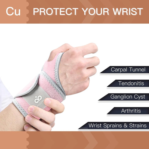 INDEEMAX 2 Pack Copper Wrist Brace Support for Carpal Tunnel, Pain Relief, Arthritis, Tendonitis, Adjustable Wrist Braces Compression Wraps Both H...