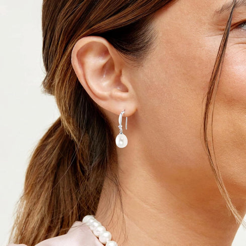The Pearl Source Real Pearl Dangle Earrings for Women with Genuine AAA Quality White Freshwater Cultured Pearl...