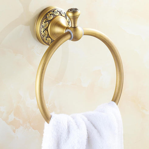 Towel Ring Antique Brass Hanger Hand Towel Holder for Bathroom Kitchen Accessories Wall Mounted,Pattern Carving Design...