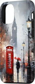 iPhone 15 Wet London Iconic Red Phone Booth Clocktower Art Cover Phone Case...