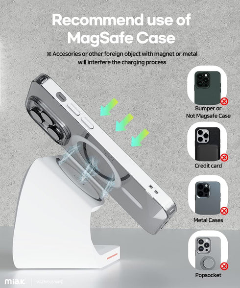Miak 3-in-1 Wireless Charging Station with MagSafe - Fast Charging for Apple Watch, Stable Charger Stand Base for iPhone 15/14/13/12 Pro Max/Plus,...