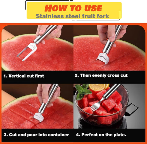 2-in-1 Stainless Steel Fruit Cutter,2024 New Upgrade Watermelon Slicer,Watermelon Cutter,Dual Head Fruit Forks Slicer Knife, Watermelon Fork Slice...