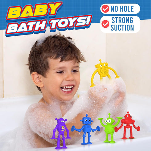 Baby Suction Toy Bath Toys: 18PCS Robot Bath Toys for Toddlers, No Hole Bath Toy for Boys Girls Travel Toy Gift, Window Sensory Toys for Fun & Cre...