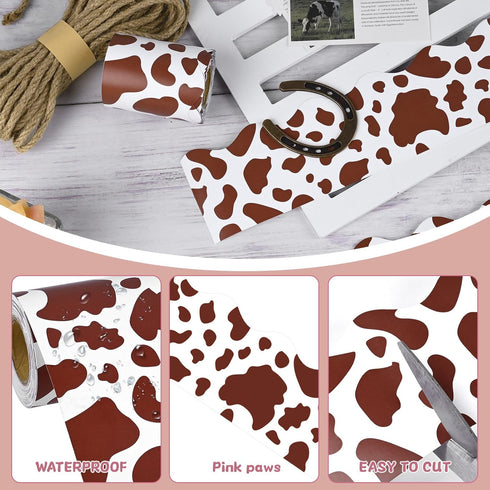 99 Feet Brown Cow Print Bulletin Board Border Trim Bulletin Board Back to School Classroom Chalkboard Decor Teacher Student Use for Classroom Scho...