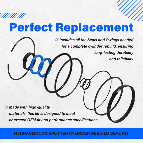 Replace for Hydraulic Log Splitter Cylinder Rebuild Seal Kit, Fit for 4.5" Bore x 1.75" Rod Cylinder...