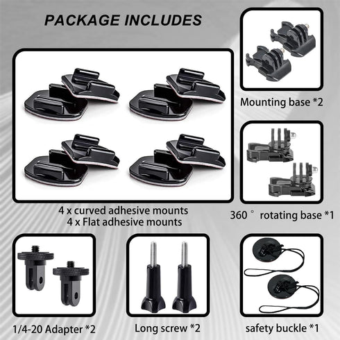 Universal Helmet Adhesive Sticky Mount for Action Cameras, Includes 4 Curved/Flat Mounts, 2 Anchors, 2 Base Mounts, 2 Tripod Adapters, Compatible ...