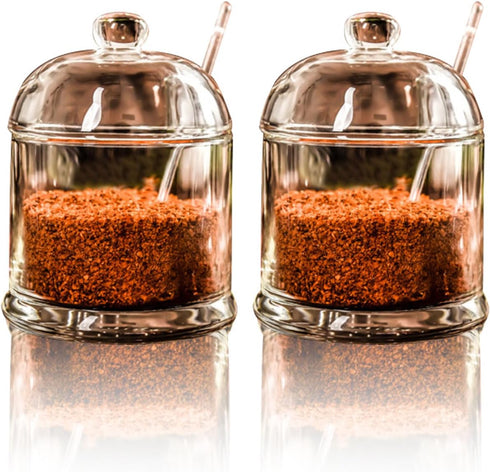 2 Pieces Glass Spice Container with Lids, Clear Sugar Bowl with Spoons Sugar Container Storage Canisters Jars for Salt Sugar Spice Tea...