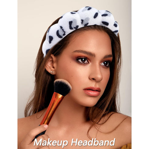VELSCRUN 4 Pcs Spa Headband, Face Wash Headband, Skincare Headbands, Makeup Headband, Cow Leopard Puffy Sponge Hair Band Bow Tie Bubble Spa Headba...