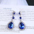 Vintage Sapphire Crystal Drop Earrings Waterdrop Sapphire Earrings Silver Teardrop Blue Rhinestone Earrings Blue Cz Bridal Earrings Jewelry for Wo...