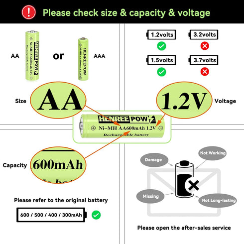 Henreepow 12-Pack Rechargeable AA Solar Batteries Ni-Mh 1.2v 600mAh Pre-Charged Double A Battery for Outdoor Solar Garden Landscape Lights...