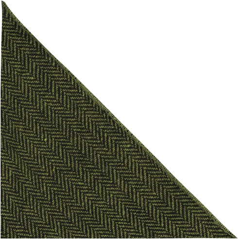 King & Priory Pickle Green & Black Herringbone Pocket Square, Handkerchief...