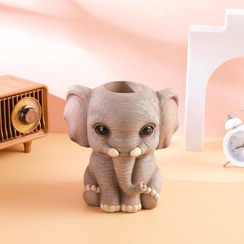 Elephant Pen Pencil Holder, Cute Animal Ornament Makeup Brush Holder Toothbrush Holder Home Office Desk Decor Organizer Accessory...