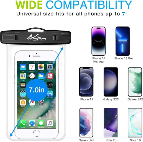 MoKo Waterproof Phone Pouch 2Pack, Underwater Phone Case Dry Bag with Lanyard Compatible with iPhone 14 13 12 11 Pro Max X/Xr/Xs Max/SE 3, Galaxy ...