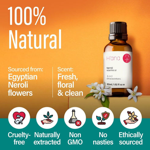 H’ana Neroli Essential Oil - 100% Pure and Natural Essential Oil for Skin, Aromatherapy, Soap and Candle Making - with Sweet, Floral Scent (1 Fl O...