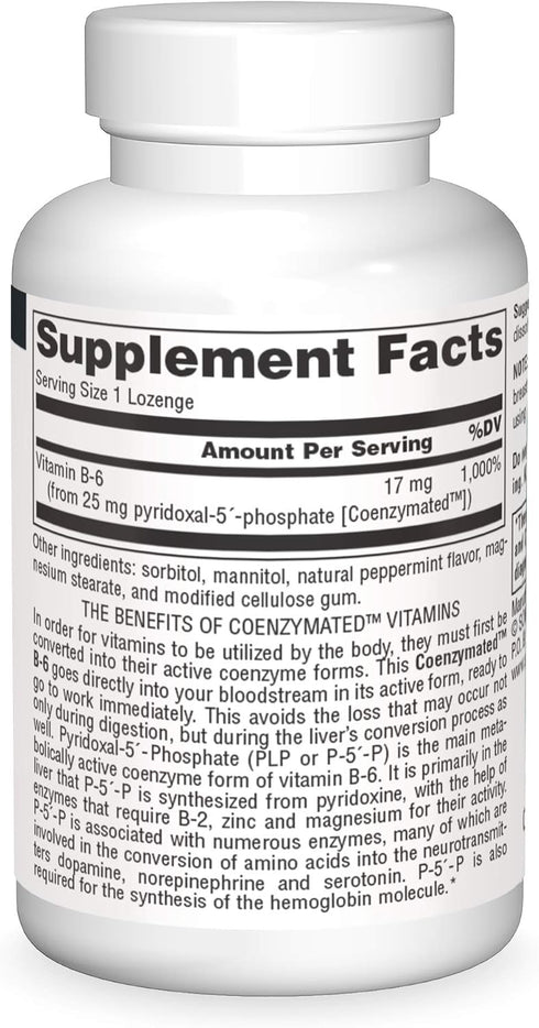 Source Naturals Coenzymated B-6 25mg P-5 Pyridoxal-5 Phosphate Fast-Acting, Quick Dissolve Sublingual Vitamin Supports Amino Acid Metabolism - 30 ...