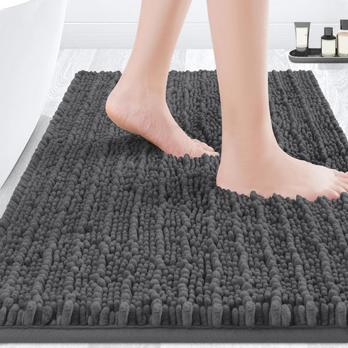 Upgrade Luxury Grey Bathroom Rug Mat Gray 20"x32", Ultra Soft Thick Absorbent Bath Mats, Non Slip Chenille Toilet Mat for Bathroom, Bedroom, Kitch...