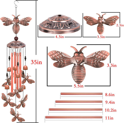 Bee Wind Chimes for Garden, Gifts for Mom, Home, Balconies, Rooms, Patio, Indoor, Outdoor Bee Decoration, Aluminum Bee Chimes, Bees Wind Catcher, ...