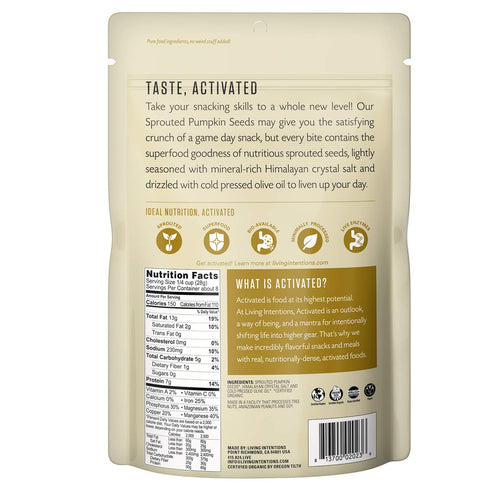 Living Intentions Organic Sprouted Pumpkin Seeds: Salted – NonGMO – Gluten Free – Vegan –Kosher – Paleo - 8 Ounce Unit...