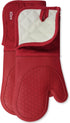 Klex Extra Long Silicone Oven Mitts, 932°F Degrees Heat Resistance with Quilted Cotton Liner Oven Gloves, 2 Piece Set, 15 inch, Red...
