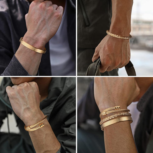 YADOCA 3Pcs Stainless Steel Bracelets for Men Roman Numeral Bangle Bracelet Adjustable Cuff Bracelet Twisted Cable Bracelet Mens Luxury Bracelets ...