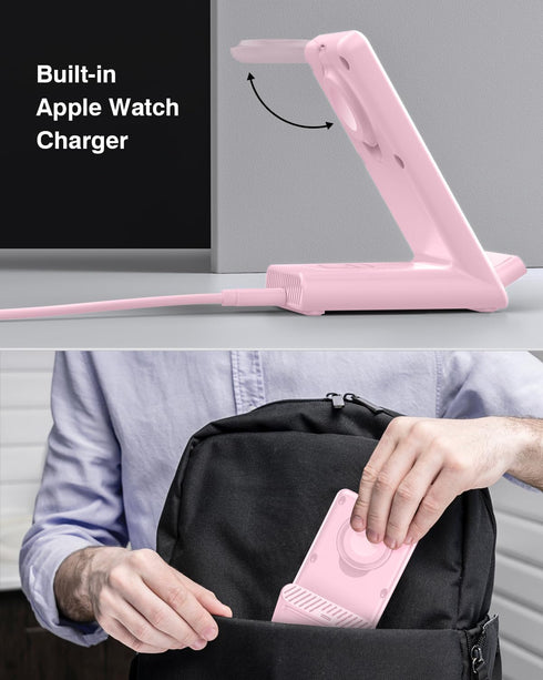 Wireless Charging Station,3 in 1 Wireless Charging Stand Made for Apple Watch Ultra 9 8 7 6 SE 5 4 3,Fast Wireless Charger Made for iPhone 15/Plus...