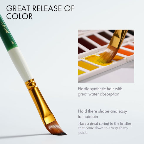ARTIFY 2023 New Paint Brush Set, 15 Pcs Paint Brush Set for Acrylic Watercolor Oil and Gouache Painting - Green & White...