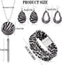 4 Pieces Faux Leather Earrings Necklace Bracelet Set 4 Pieces Christmas Plaid Stripe Jewelry Set Multi-Layer Leather Bracelet, Dangle Leather Earr...
