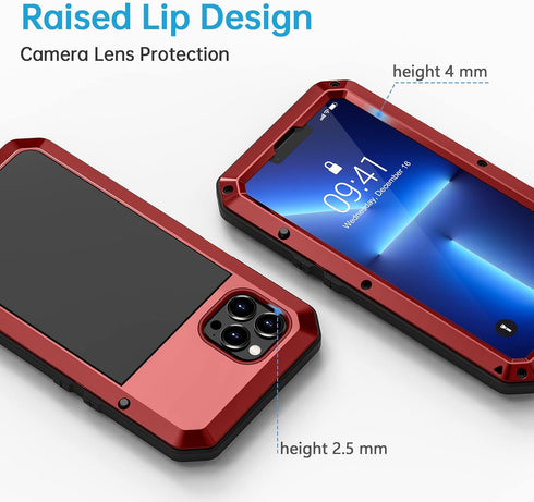 Lanhiem for iPhone 13 Pro Max Metal Case, Heavy Duty Shockproof Tough Rugged Case with Built-in Glass Screen Protector, 360 Full Body Protective C...