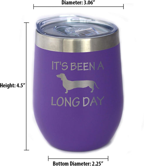 Been a Long Day - Dachshund Wine Tumbler with Sliding Lid - Stemless Stainless Steel Insulated Cup - Cute Funny Gift for Coworkers or Boss - Purpl...