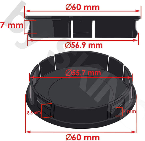 Set of 60mm - 56mm / 2.36" - 2.20" / Universal Black No Fear Eyes Car Rims Alloy Wheel Tuning Center Caps Hub Centre Hubcaps Cover C 40...