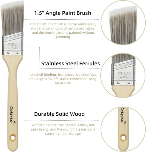 Paint Brushes Set, 5 Pcs Flat and Angle Paintbrushes for Wall and Trim, Suitable for Oil-based Paints, Water-based Paints, Stains, Home Improvemen...
