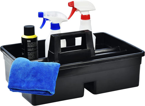 3-Compartment Plastic Cleaning Caddy Basket – Stackable Large Commercial Quality Plastic Tool Organizer Bucket with Handle, Black...