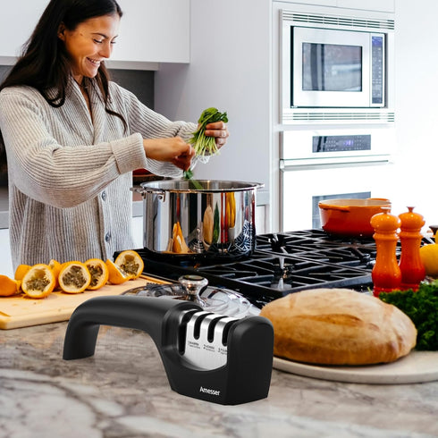 Knife Sharpener, Amesser 4-in-1 Kitchen Knife Sharpener Effortlessly Sharpen Restore, Hone, and Polish Blades Quickly for Kitchen Knives, Pocket K...