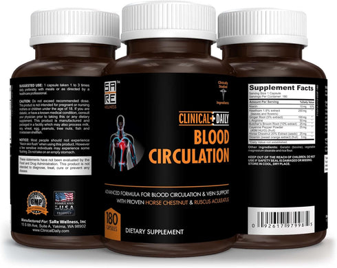 Clinical Daily Blood Circulation Supplements. Butchers Broom, Horse Chestnut, Hawthorn, Cayenne, Arginine, Diosmin Varicose Veins Treatment for Le...