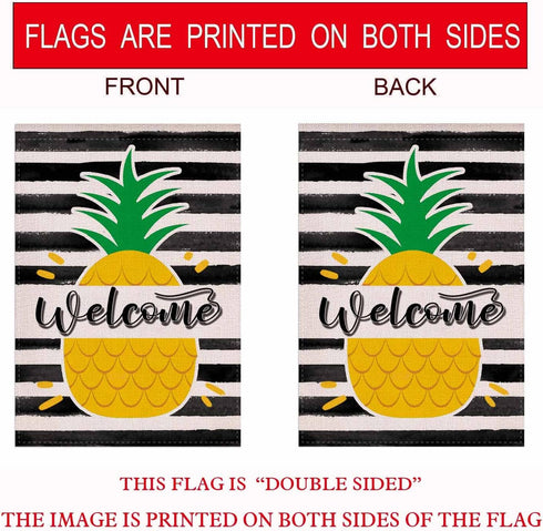 Welcome Summer Pineapple Stripes Garden Flag,Hello Summer Cute Double Sided Seasonal Burlap Flag for Yard Lawn Outdoor Decor 12.5x18 inch...