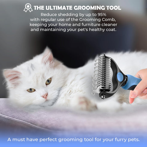 Undercoat Rake for Dogs & Cats, Dematting Comb with Extra Wide Double-Sided Stainless Steel Teeth for Detangling, Deshedding, Brushing, Thinning &...
