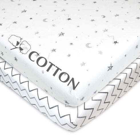 American Baby Company 2 Pack 100% Natural Cotton Fitted Pack and Play Sheets 39" x 27" - Soft & Breathable Pack N Play Sheets for Playard & Mini C...