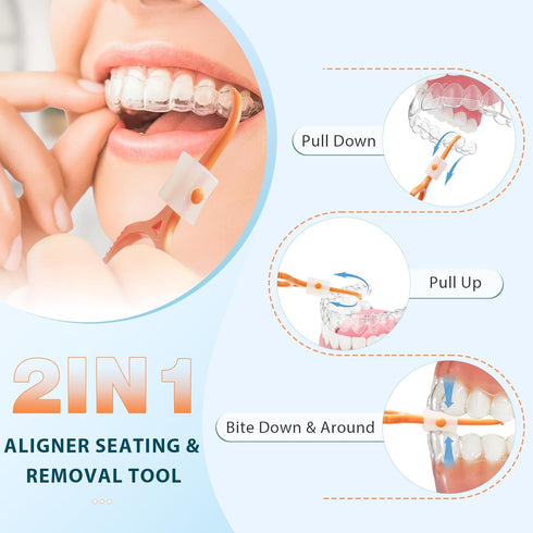 3 pcs 2 IN 1 Clear Aligner Removal & Seating Tool for Invisible Removable Braces & Trays, Retainers - Clean and Hygienic Oral Care Accessory, A Mu...
