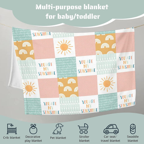 Boho Rainbow You Are My Sunshine Baby Blanket Girls Gift, Pink Sun Polka Dots Patchwork Flannel Fleece Nursery Bed Blankets, Soft Lightweight Newb...