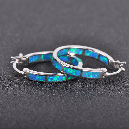 925 Sterling Silver Hoop Earring, Opal Small Hoop Earring for Women, Hypoallergenic Jewelry Cubic Zirconia Huggie Hoop Earrings Blue and White...