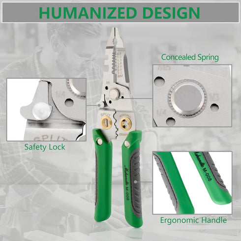 8" Wire Stripper, 10-1 Multifunctional Wire Stripper Crimper Cable Cutter Pliers, Professional Wire Strippers Electrical Wire Crimper, Wiring Tool...