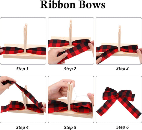 WILLBOND Bow Maker for Ribbon Wreath Wooden Maker Tool with U-Shaped Scissor and Twist Ties for Making Bows DIY Crafts Christmas Party Decorations...