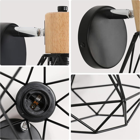 Industrial Wall Sconce, Adjustable Head Wall Lamp, Cage Wall Mount Light Fixture Industrial Farmhouse Lighting for Living Room, Kitchen, Bedroom, ...