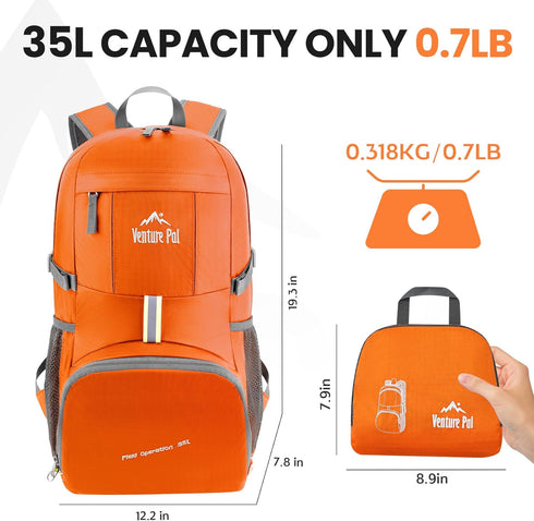 Venture Pal 35L Ultralight Lightweight Packable Foldable Travel Camping Hiking Outdoor Sports Backpack Daypack...