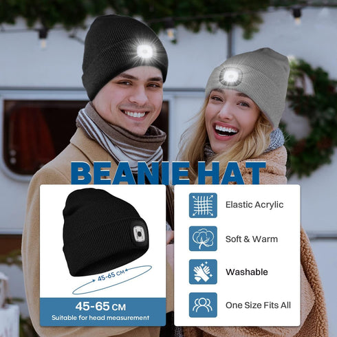 Bosttor LED Beanie Hat with Light 2 Pack, Headlamp Cap, Unisex Winter Knitted Hats Headlight Flashlight Gifts for Men Women...