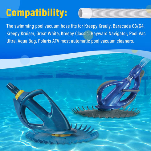 Universal Pool Vacuum Hose 48" Long Fit for Kreepy Krauly, Baracuda G3/G4, Hayward Navigator, Pool Vac Ultra and Most Automatic Pool Vacuum Cleane...